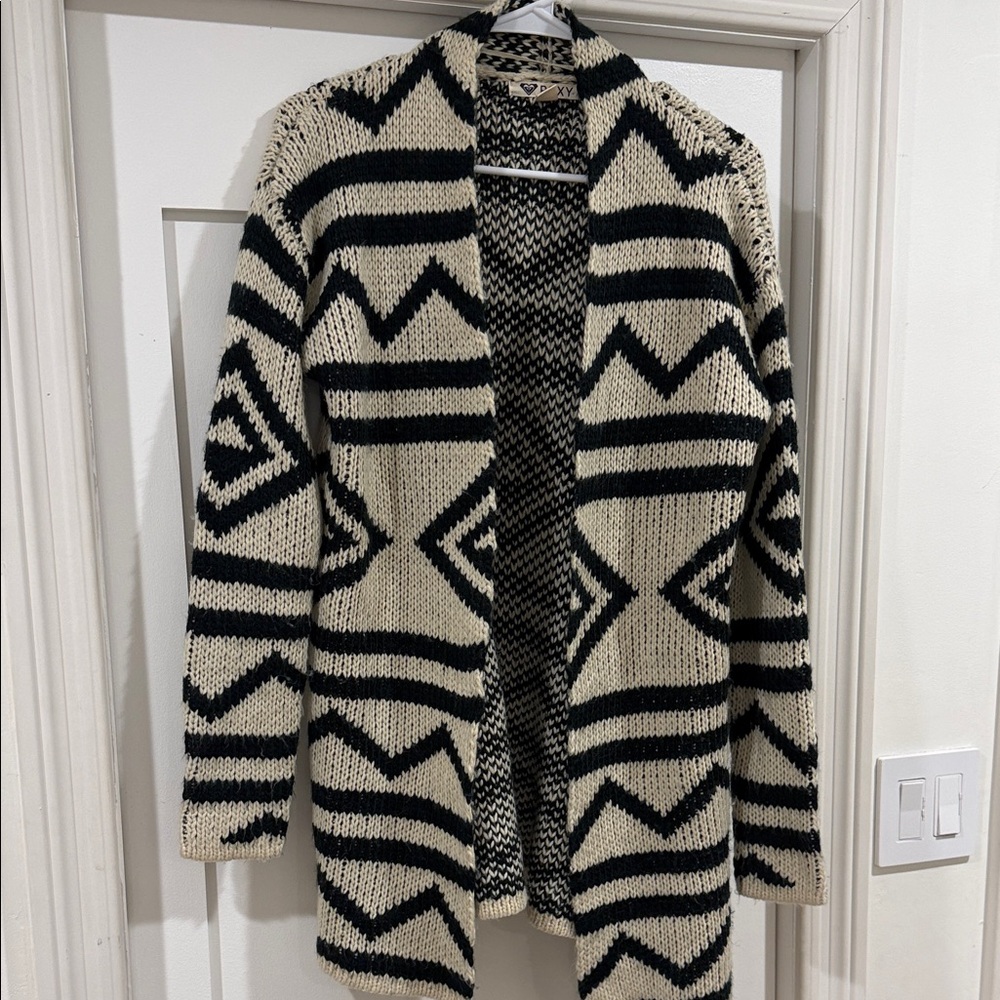 Roxy Black and Cream Geometric Cardigan